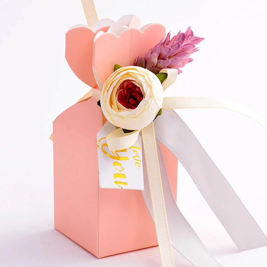 25 шт./лот, коробка для конфет, Свадебная коробка, романтический цветок, картон, Подарочная коробка, бумажный пакет, Свадебный декор, свадебные подарки для гостей