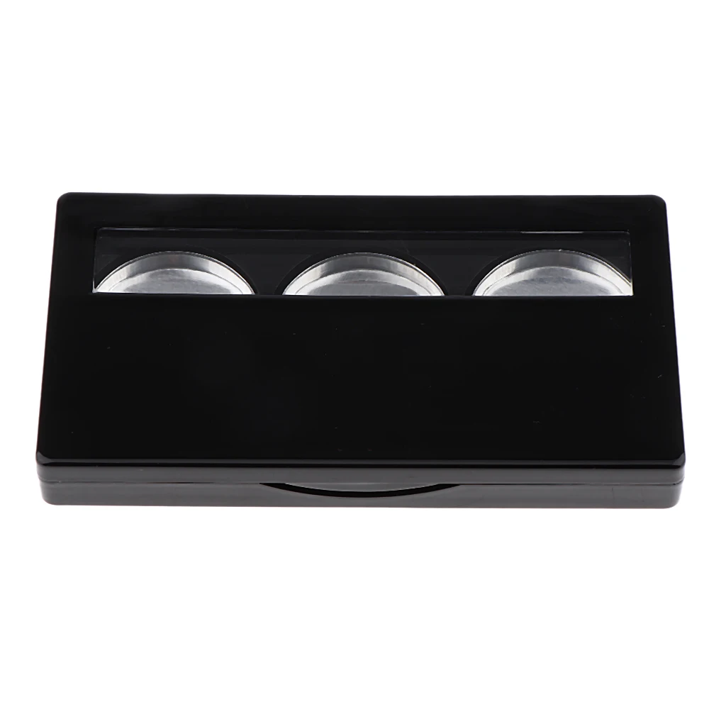 Empty 3 Slots Eyeshadow Lipstick Powder Box Case Cosmetic Packing Palette with Makeup Mirror and Brush, Square 9.2x5.1x1.1cm