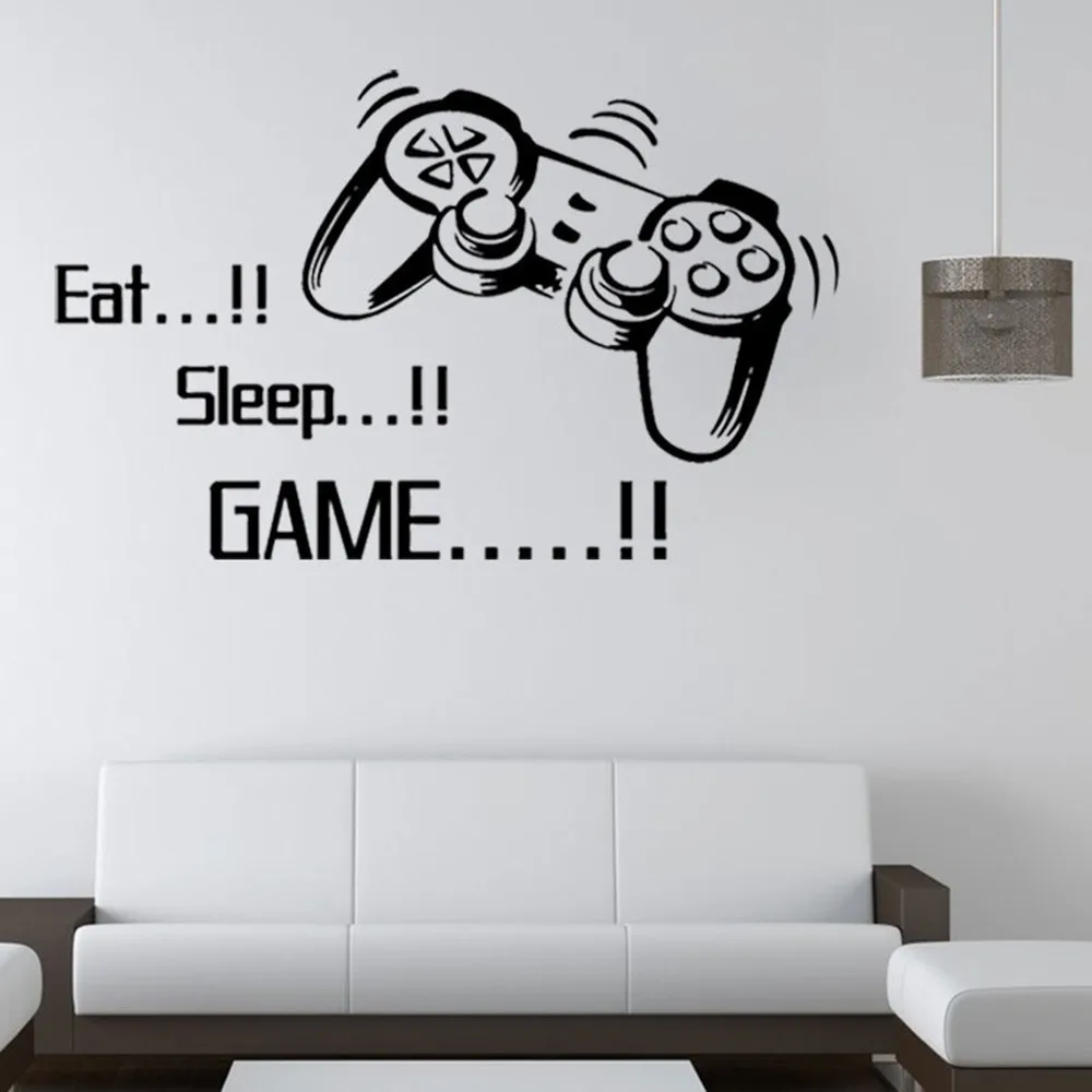 Наклейки на стену из винила с надписью «Eat Sleep Game», джойстик, геймпад, геймер, художественная Наклейка на стену для подростков и детей