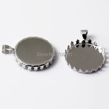 

Blank Round Crown Bezel Pad with Bail Pendant Settings Resin Cabochons Bases Findings DIY Jewelry Making Rhodium tone Plated