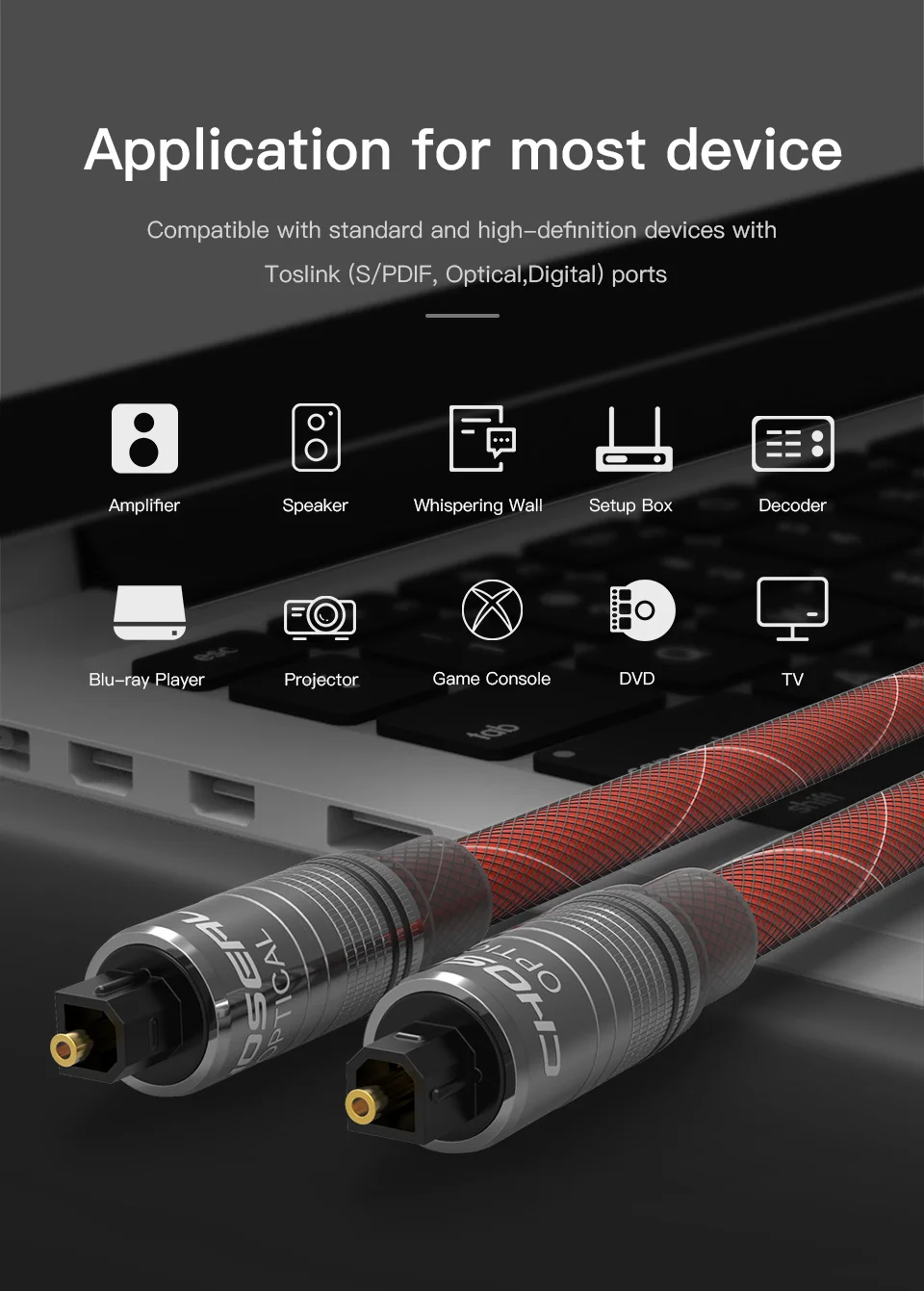 CHOSEAL Digital Optical Audio Toslink Cable Optical Audio Cable for Home Theater, Sound Bar, TV, PS4, Xbox,Playstation (9)