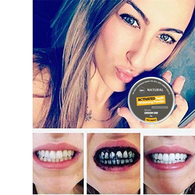 

50g 100% Teeth Whitening Natural Organic Activated Charcoal coconut shell Tooth Teeth Whitening Powder Mint laboratorio dental