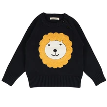 INS/свитера для маленьких мальчиков и девочек, новинка года, популярные пуловеры с вышивкой льва, детская осенне-зимняя одежда, Черная Трикотажная хлопковая одежда для детей от 12 месяцев до 5 лет, GW63