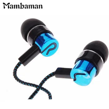Mambaman For phone MP3 mp4 Roping Stereo Sport Earphones In Ear Earbud Reflective Fiber Cloth Line Metal Earphone PK Headset