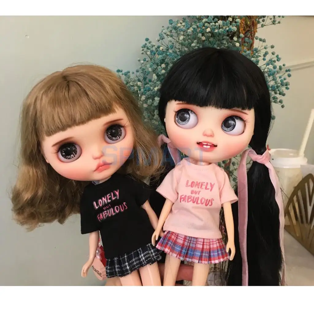 Stylish Short Sleeve Shirt Pleated Skirt Clothes Suit for 12inch Blythe Licca Azone Doll Casual / Party Outfit