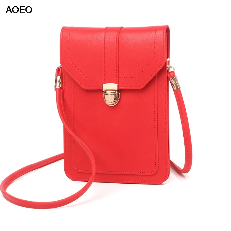 

AOEO Women Cell Phone Bag Wallet 2019 New PU Leather Mini Shoulder Bag Fashion Pouch Korean Girl Crossbody Messenger Bags Female