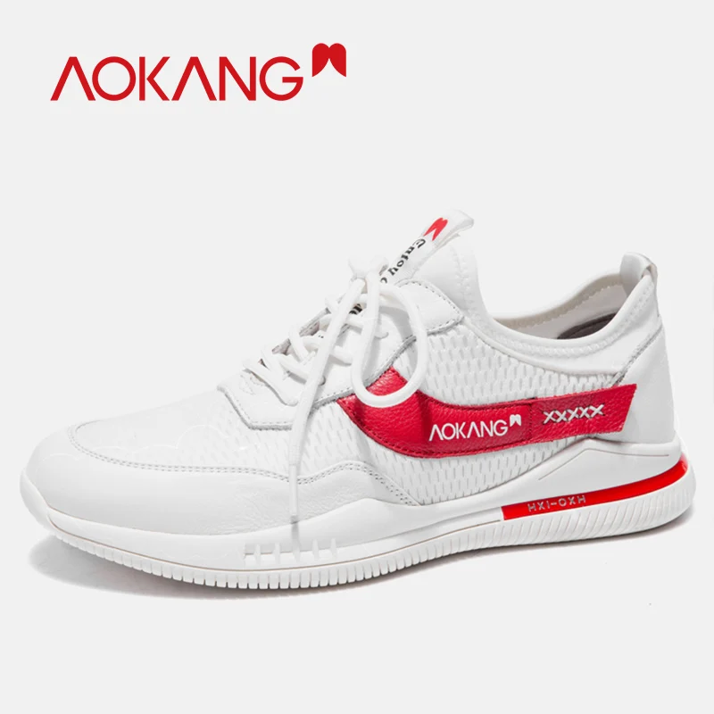 

AOKANG 2019 men casual shoes leather flat sneakers breathable comfortable shoes men casual high quality light fashion men shoes