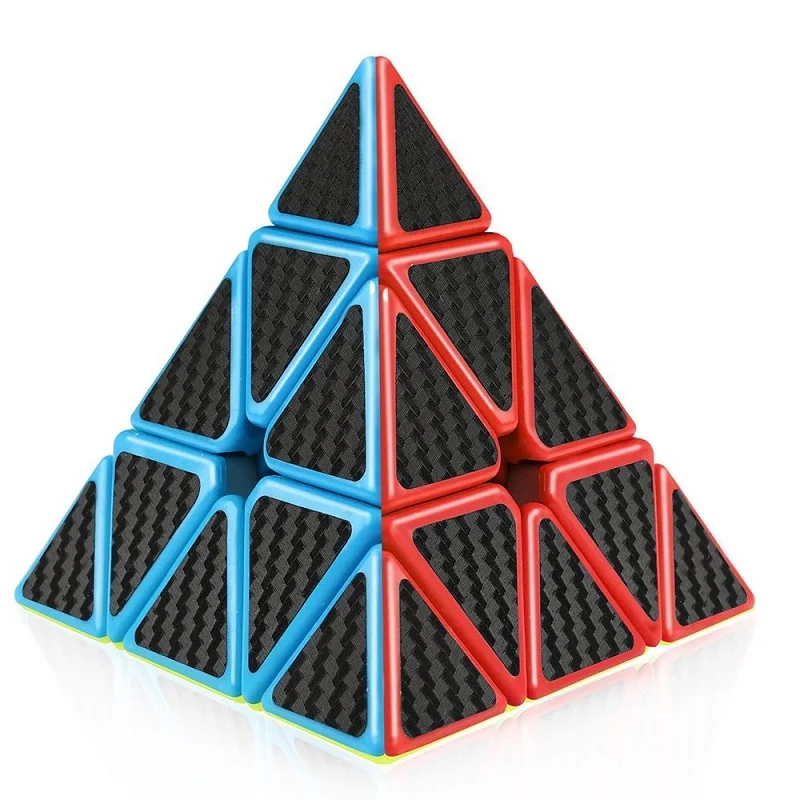 LeFun 3x3 Black Carbon Fiber Sticker Pyramid Magic Cube Triangle Puzzle Cube 