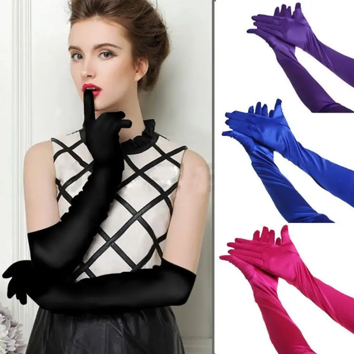 1Pair Fashion Chic Satin Long Gloves Opera Evening Party Costume Gloves