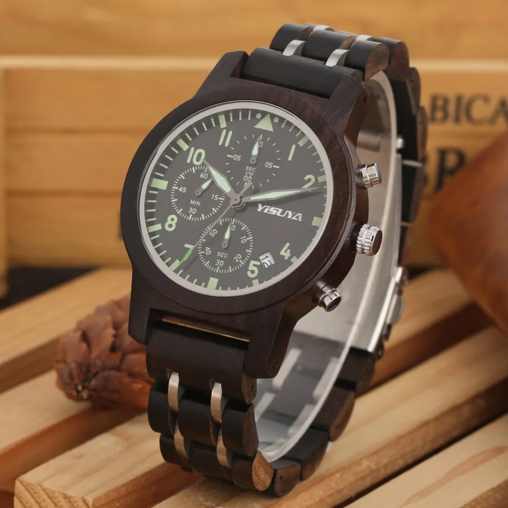 Часы мужские кварцевые спортивные часы мужские шестиконтактный хронограф циферблат часы для женщин натуральные ручной работы деревянные