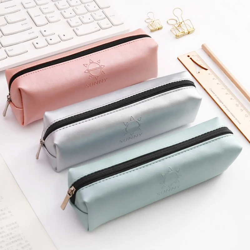 1 pcs New fashion contracted pu leather Zipper Pencil Bag Case children