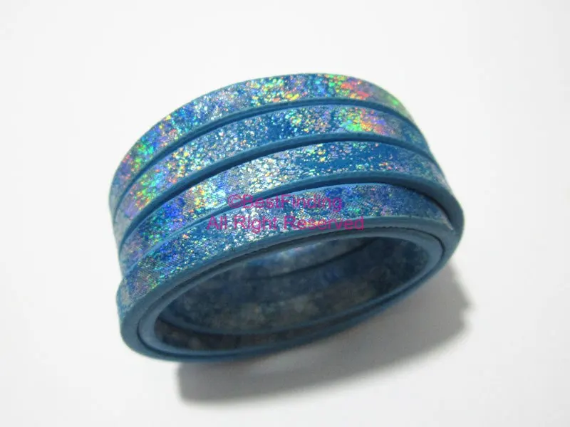 

5x2mm Metallic gorgeous blue leather cord 5mm Flat leather cord