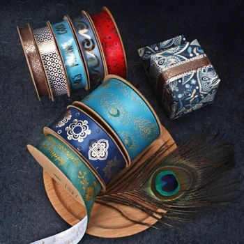 

100 yard Vintage Drama Grosgrain Ribbons Blue Red Luxry Gifts Packing Wedding Supply Candy Box DIY Home Decoration Cake Favors