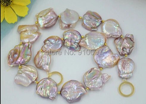 

LHX54143>>18" 22mm LAVENDER BAROQUE COIN KESHI REBORN PEARL BEAD NECKLACE