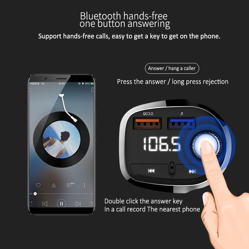 Bluetooth Car Kit for xiaomi car charger FM Transmitter MP3 Player Dual USB Fast Charging Voltage Display SD TF Music Playing Bluetooth Car Kit for xiaomi car charger FM Transmitter MP3 Player Dual USB Fast Charging Voltage Display SD TF Music Playing