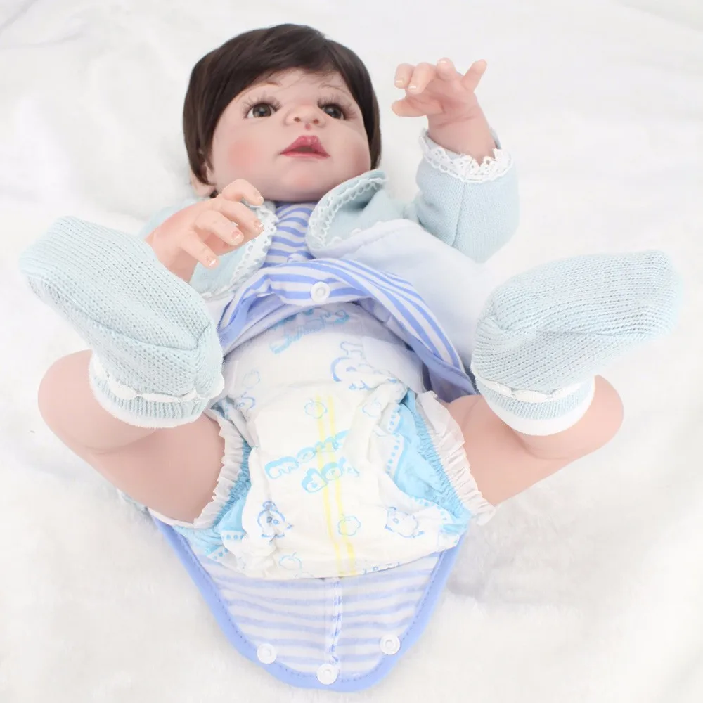 Силикона Возрождается Ребенка Куклы игрушки Новая Мода 55 см reborn кукол реборнРеалистичного мальчик кукла с Голубой одеждедетские