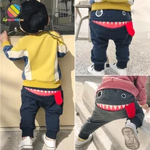 Lemonmiyu/штаны для маленьких мальчиков; хлопковые длинные весенне-осенние повседневные брюки для малышей; свободные эластичные штаны с рисунком