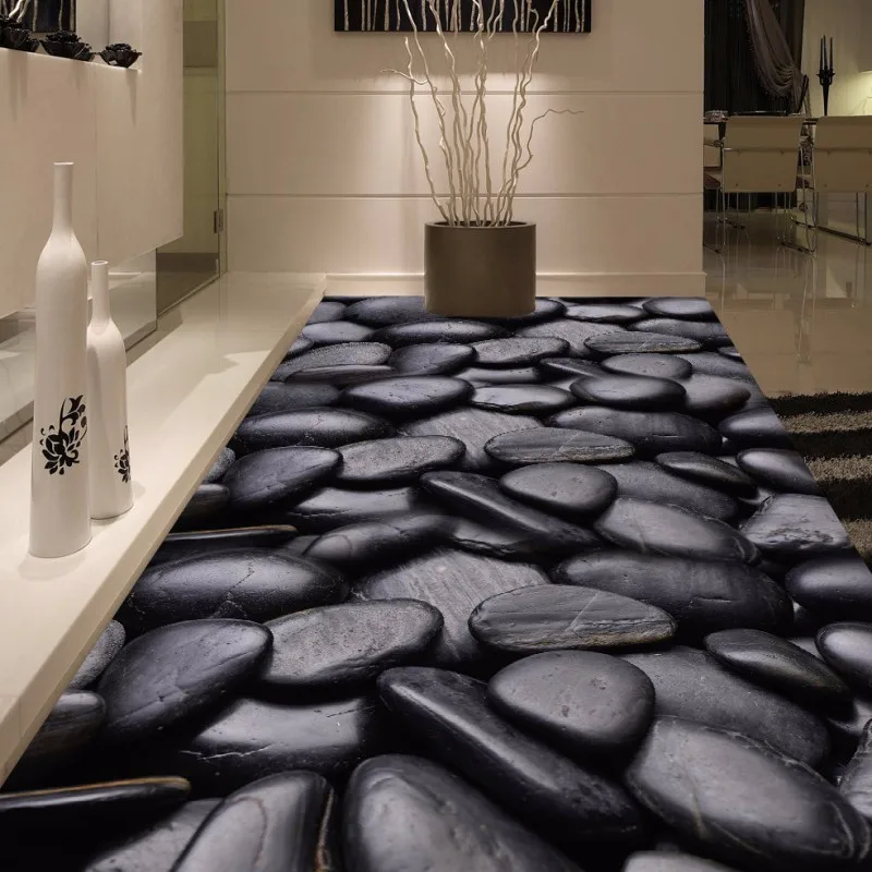Черный галька каменный пол самоклеющиеся Водонепроницаемый Анти-скольжения для ванной и для прихожей обои гостиной росписи