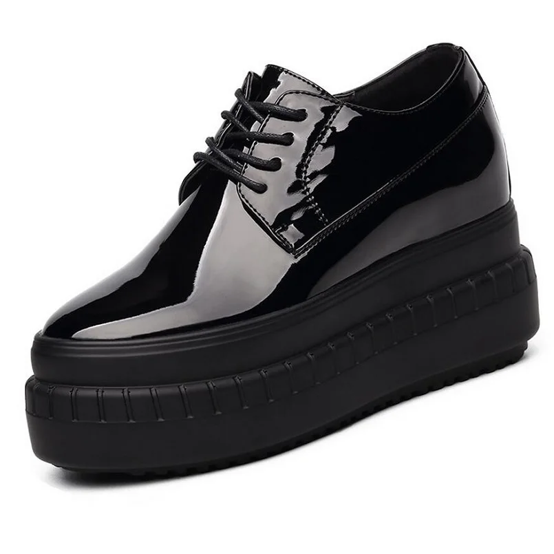 

2017 Woman Flats Flat Platform Thick Bottom Creppers Spring Autumn Casual PU Leather Lace up Shoes Woman Round Toe Loafers