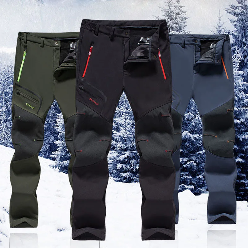 

Warm Winter Men Women Hiking Pants Outdoor Softshell Trousers Waterproof Windproof Thermal for Camping Climbing Fishing Hunting