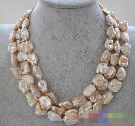 

song voge gem nanJ0546 3row pink baroque keshi reborn pearl necklace mabe clasp