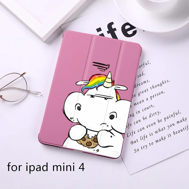 Милый Магнитный флип-чехол с единорогом для Apple iPad 9," Чехол для iPad Air 2 Mini2 из искусственной кожи, складной чехол-книжка с функцией автоматического пробуждения - Цвет: B200072-ipad mini 4