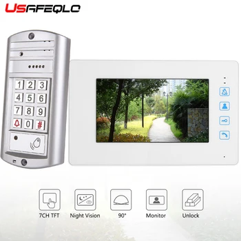 

USAFEQLO 7" Wired Video Doorbell Visual Two-way Audio Fingerprint Rainproof IR-CUT NightVision Remote Unlock Video Door Phone