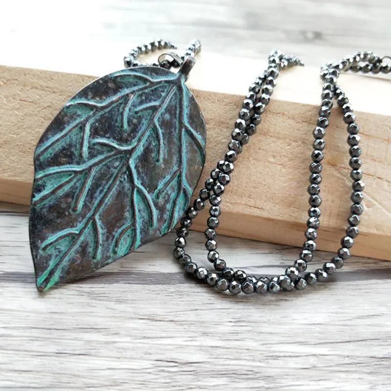 5 Strands Hematite beads Chains necklace Metal brass leaf shape Pendant Paved Crystal Rhinestone charm Jewelry necklaces NK304 | Украшения