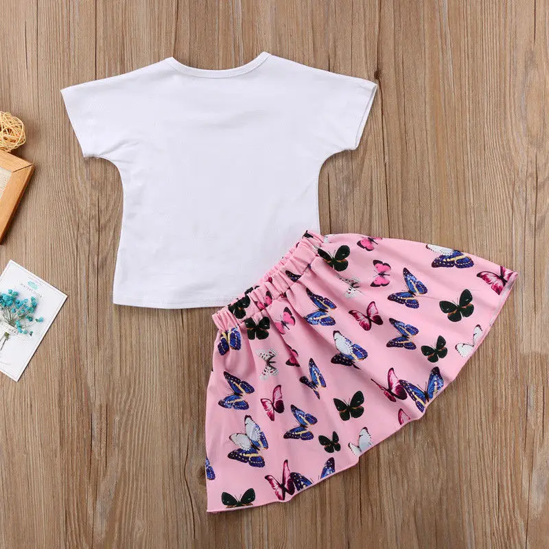 Pudcoco/комплект для девочек; От 1 до 6 лет одежда с бабочками для маленьких девочек; летняя футболка и юбка; комплект из 2 предметов
