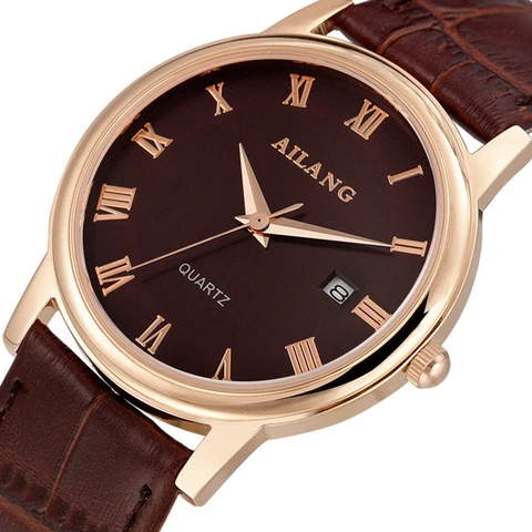 Amantes de Design da Marca de Negócios Relógios de Quartzo Romano do Vintage Estojo de Couro Relógio de Pulso Número Ultra-fino Verdadeiro Casais Calendário Relógio 3bar