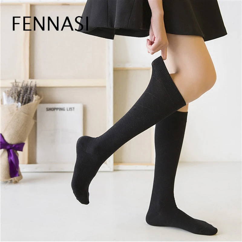 FENNASI Harajuku Cotton Socks Long Women Funny Cute Black White Knee High  Socks Warm School Student Compression Girls Knee Socks|Stockings| -  AliExpress
