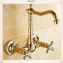 Античный золотой настенный кухонный сосуд Раковина Смеситель для туалета ванна для бассейна латунный смеситель с двумя ручками клапан аксессуары