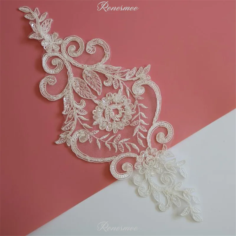 

1pc Ivory Beaded Embroidered Lace Flowers Wedding Dress Veil Handmade diy Material Clothing Decoration Accessories Patch 29.5x13