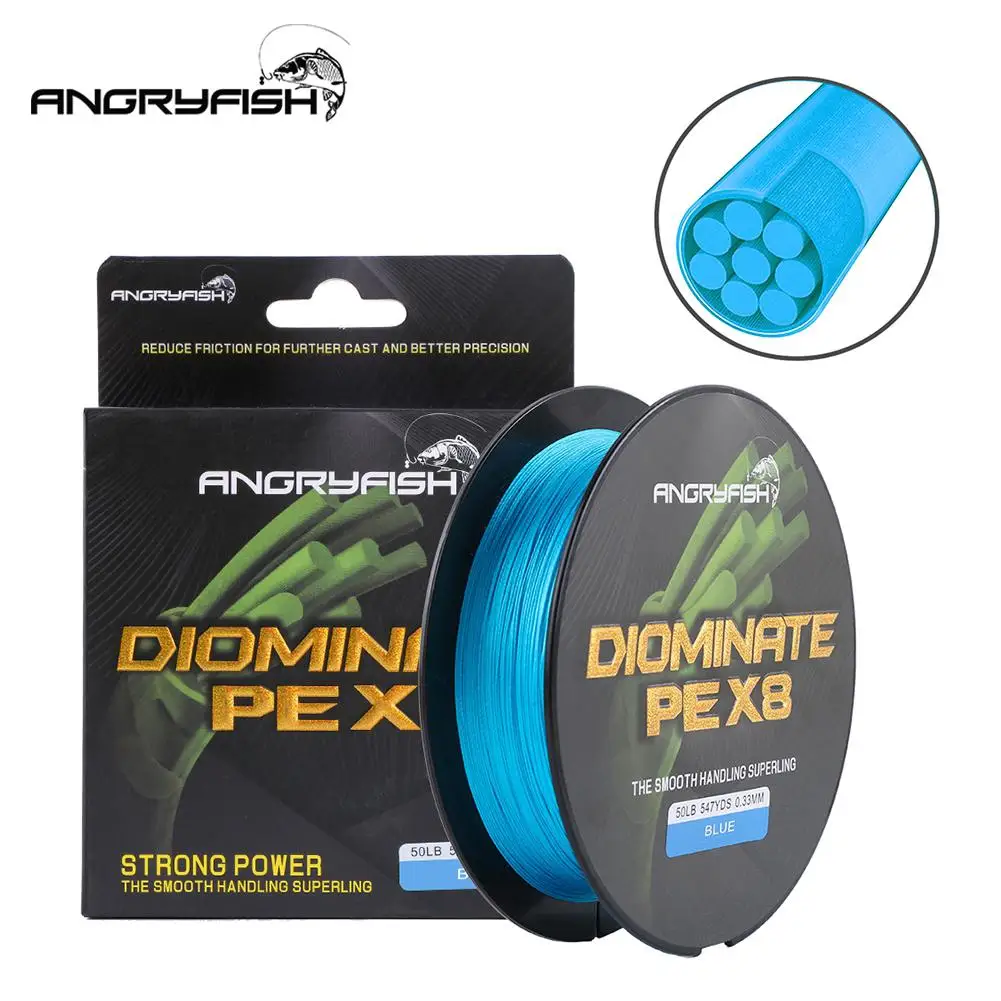 

ANGRYFISH Diominate PE X8 Fishing Line 500M/547YDS 8 Strands Braided Fishing Line Multifilament PE Line Blue