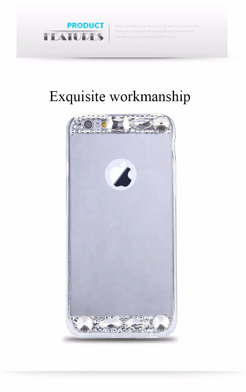 6S 7 Plus Luxury Diamond Glitter Mirror Case For Apple iPhone7 Plus 6 6s Plus 5 5S SE Dual Layer Bling TPU Slim Clear Back Cover (3)