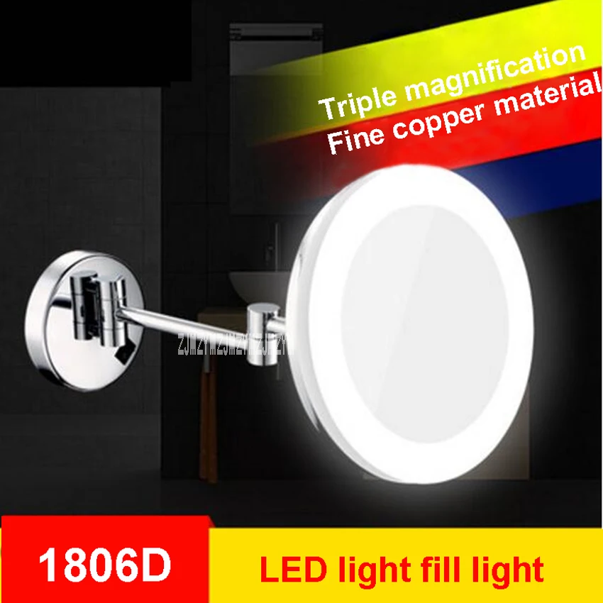 

1806D Wall Mounted Makeup Mirrors Folding Round Side LED Light Bathroom Cosmetic Mirror Magnifying Mirror 8 Inches 110V/220V 5W