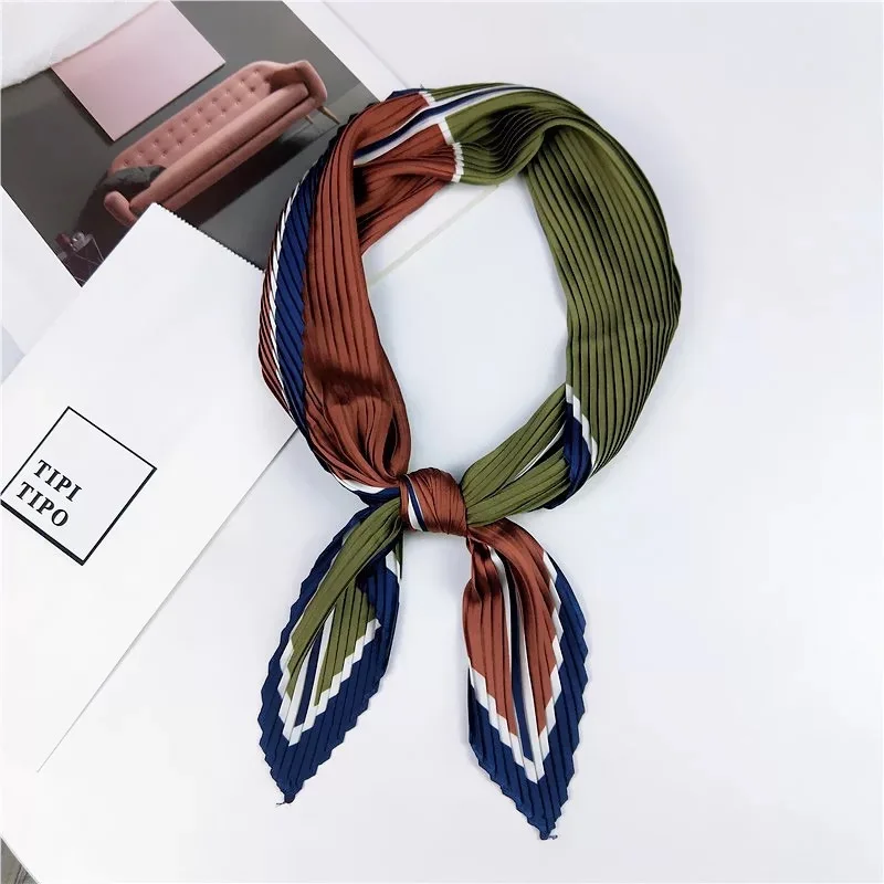 Новые модные женские квадратные шелковые шарфы, цветные плиссированные женские шарфы 70X70 см, шарфы из Джерси - Цвет: NO.16