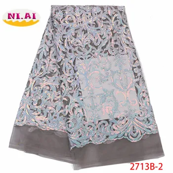 

2019 French Tulle Laces Fabric Material With Sequins Nigerian Lace Fabrics For Wedding Party Dress African Lace Fabric XY2713B-2