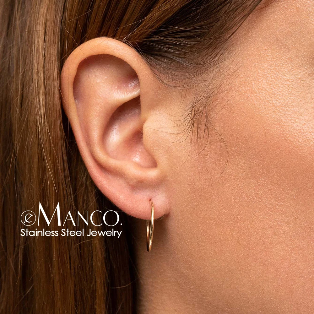 

e-Manco 20mm Circle Hoop Earring women Korean Style Thin Stainless Steel Earring for women Brand Earring Fashion Jewelry