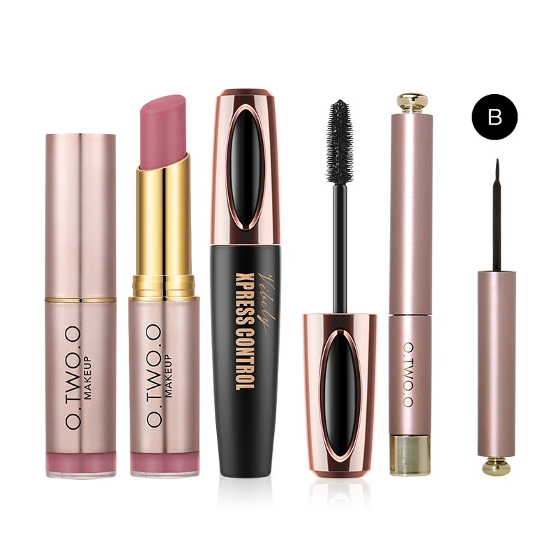 

O.TWO.O 3Pcs Daily Use Cosmetics Makeup Sets Matte Lipstick 4D Silk Fiber Lash Mascara Black Liquid Eyeliner Pencil Make Up Kits