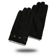 Gours перчатки осень зима новые мужские перчатки из натуральной кожи козья шерсть Кнопка черные теплые модные повседневные для вождения GSM004 - Цвет: Black