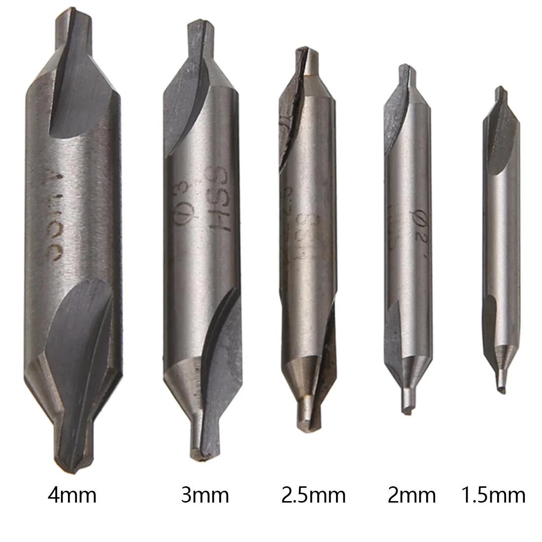 5Pcs High Speed Steel Combined Center Drills Bits 60 Degree Countersink