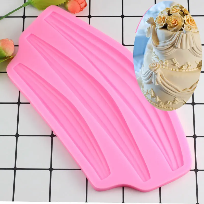 

Mujiang Swag Lace Silicone Mold Cake Decoration Fondant Cake 3D Mold Ribbon Curtain Embossed Mold Chocolate Gumpaste Moulds