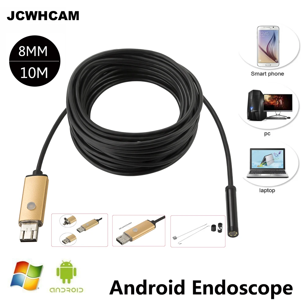 JCWHCAM 2017 New 2MP 10M Android USB Endoscope Camera 8mm Lens Flexible USB Snake Camera HD
