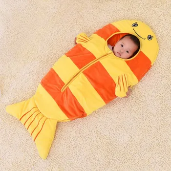 

New cartoon sleeping bag goldfish sleeping bag thickening plus velvet baby anti kick