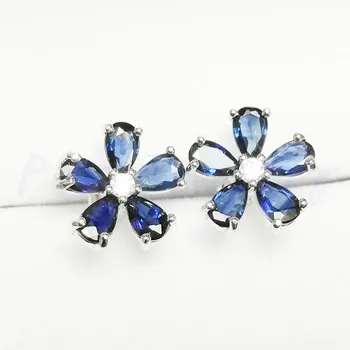 

Natural real sapphire or ruby flower sytle stud earring Free shipping 925 sterling silver 0.3ct*10pcs gemstone #X99271