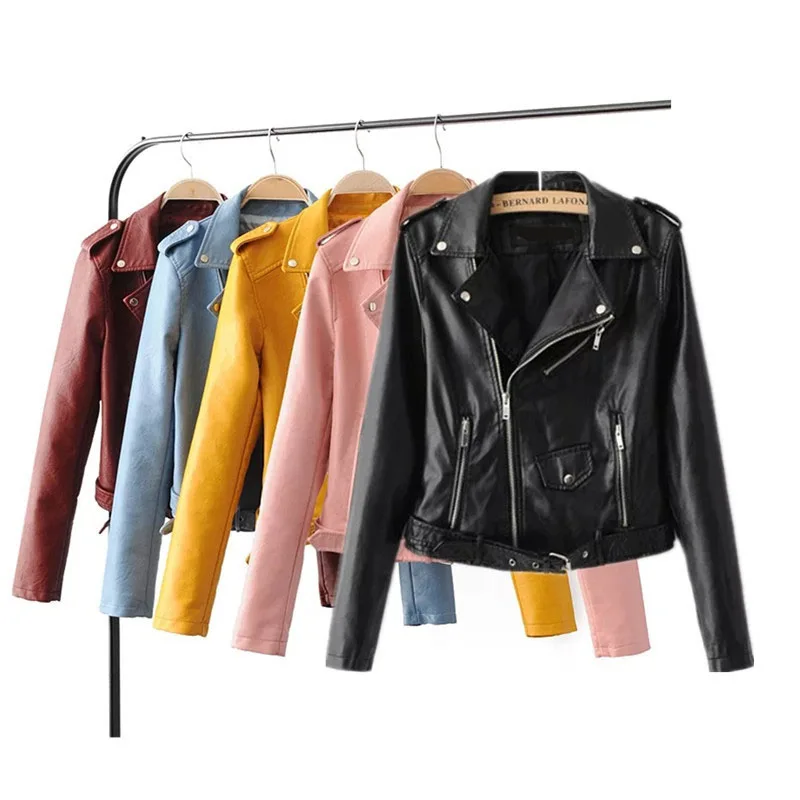 2019 New Fashion Women Smooth Motorcycle Faux Leather