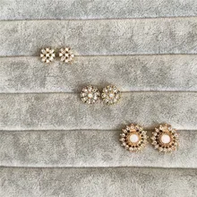 Модный золотистый цвет, Круглый диск с брошь с кристаллами 3 серьги-гвоздики набор для женщин