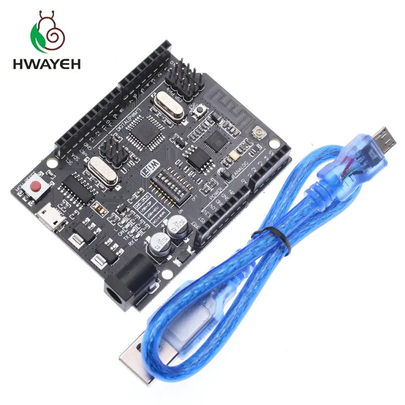 HWAYEH UNO R3+ WiFi ATmega328P+ ESP8266(32 Мб памяти) USB-TTL CH340G для Arduino Uno NodeMCU WeMos ESP8266 новое поступление