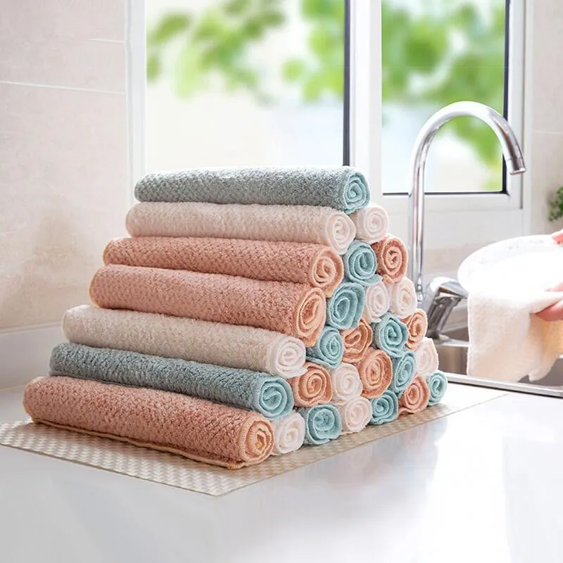 

1PC/3PCS Household Microfiber Kitchen Towel Micro Fiber Towel Thickening Double Wash Towels Water Absorbent Hand Cleaning Cloth